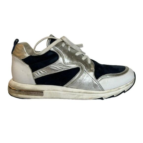 Peter Kaiser Metallic Silver and Blue Leather Sneakers - Picture 1 of 9
